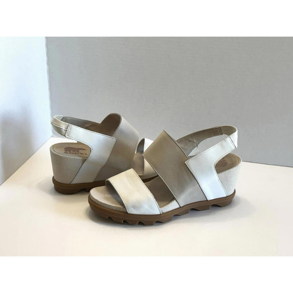 Sorel Joanie II Women's White Beige Leather Slingback High Wedge Sandal Size 10